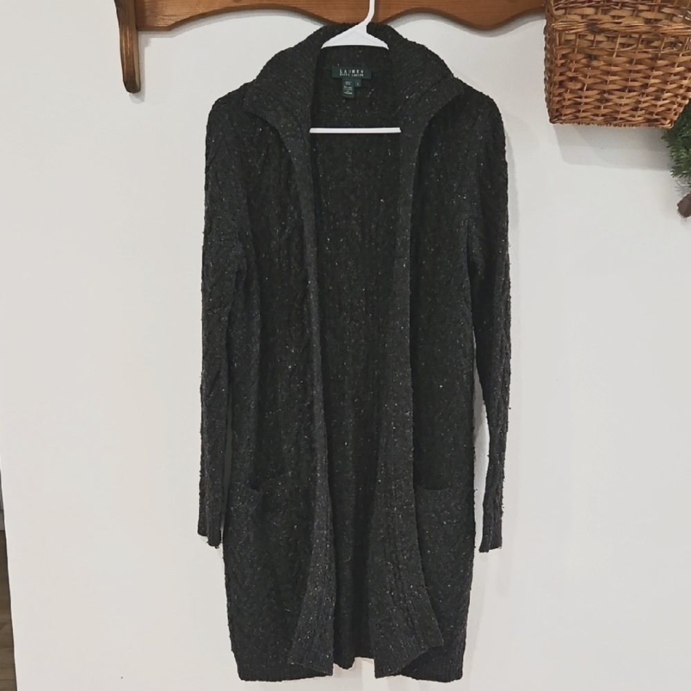 Lauren Ralph Lauren Open Front Cardigan Sweater Women's S Fisherman Wool Size S